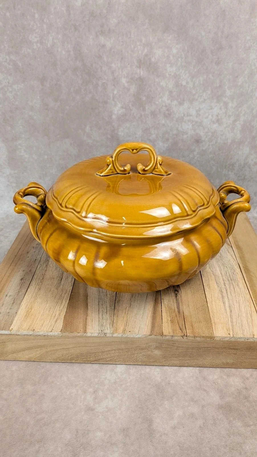 Sopeira vintage de cerâmica esmaltada amarelo mostarda com tampa – photo 7